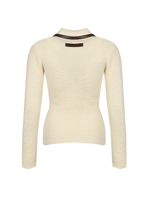 Polo in maglia bouclé con dettagli in vinile Elisabetta Franchi | MK37S57E2EG2